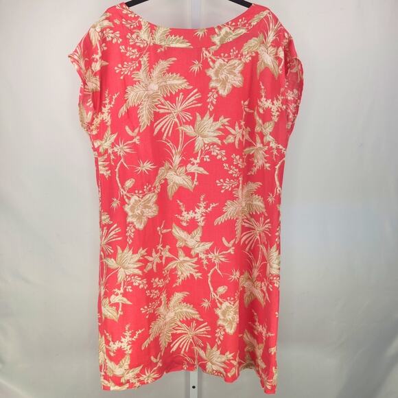 J Jill Dress Womens Large Pink Linen Travel Floral Resort Cruise Vacation Shift - Picture 5 of 13